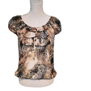 xs animal print ruffle blouse y2k